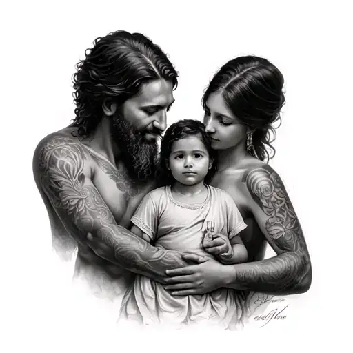 God taking care of a family tattoo design idea