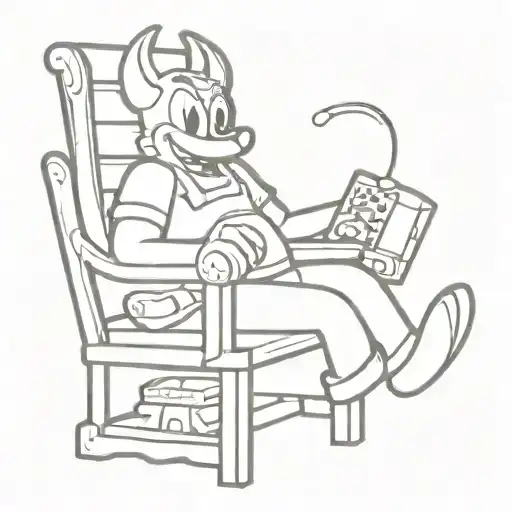 cuphead devil playing slot machines sitting on a chair tattoo design idea