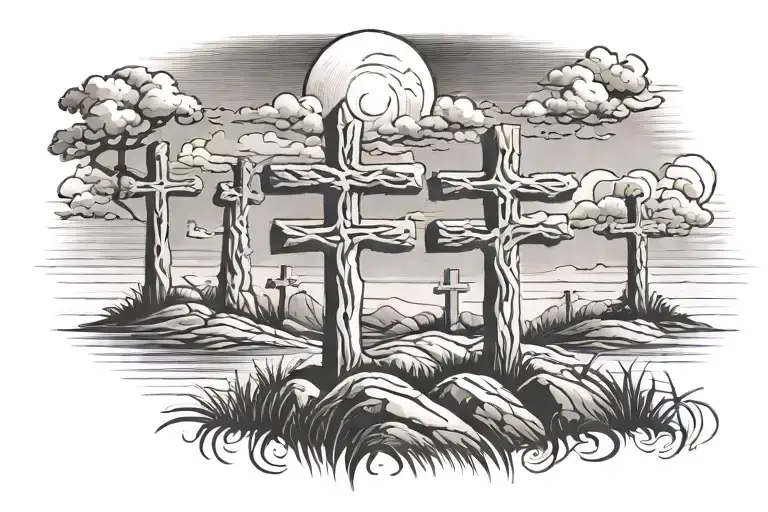 three crosses on a hill tattoo design idea