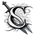 cursive c wrapped around a dagger tattoo design idea
