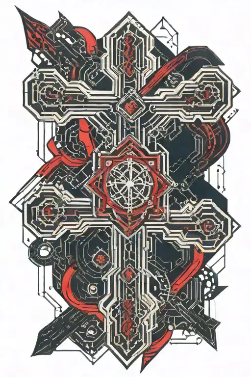 cross with red ribon tattoo design idea