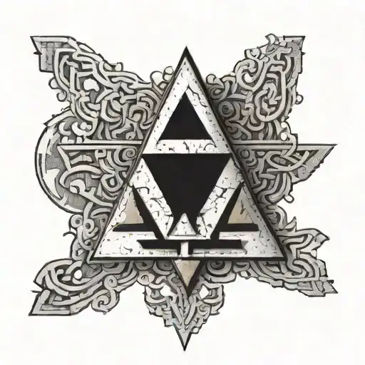Center Base:The Triforce (Zelda) symbol in the center, with luminous edges or antique textures.Integrated with the tattoo design idea