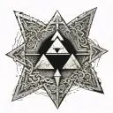 Center Base:The Triforce (Zelda) symbol in the center, with luminous edges or antique textures.Integrated with the tattoo design idea