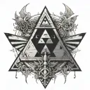 Center Base:The Triforce (Zelda) symbol in the center, with luminous edges or antique textures.Integrated with the tattoo design idea