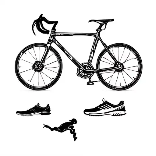 A biomechanical design incorporating elements of a bicycle, running shoe, and swimmer silhouette, symbolizing the Ironman triathlete's dedication to the sport tattoo design idea