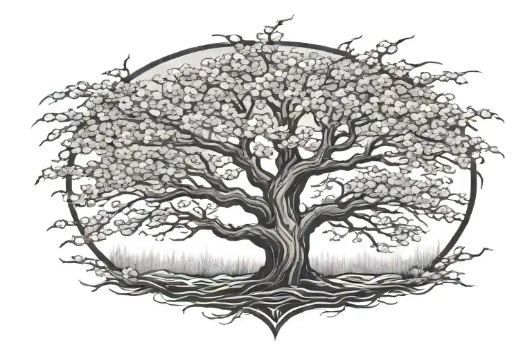 cherry tree no ground protecting himself tattoo design idea