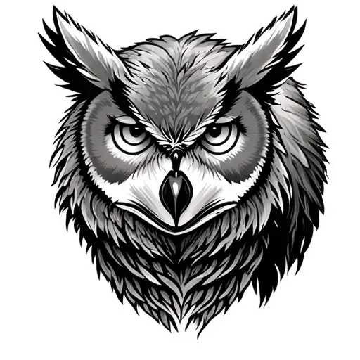 night time nature scene with owl, wolf and grizzly bear tattoo design idea