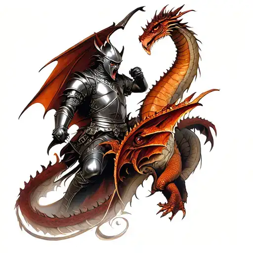 knight killing a dragon  tattoo design idea