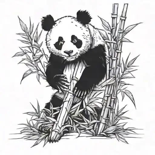 panda bamboo line drawing tattoo design idea