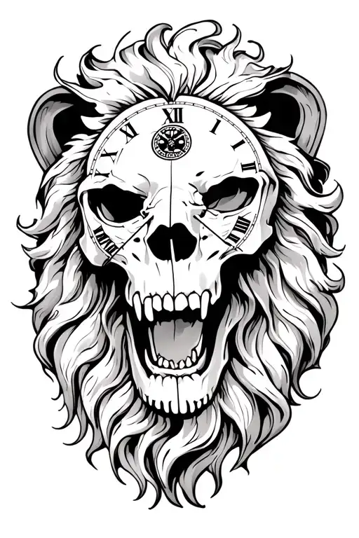 Lion skull clock tattoo design tattoo design idea