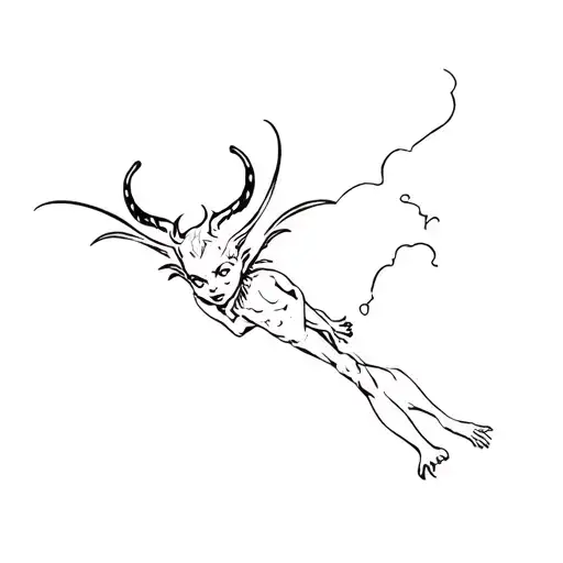 mini flying baby demon getting shot tattoo design idea