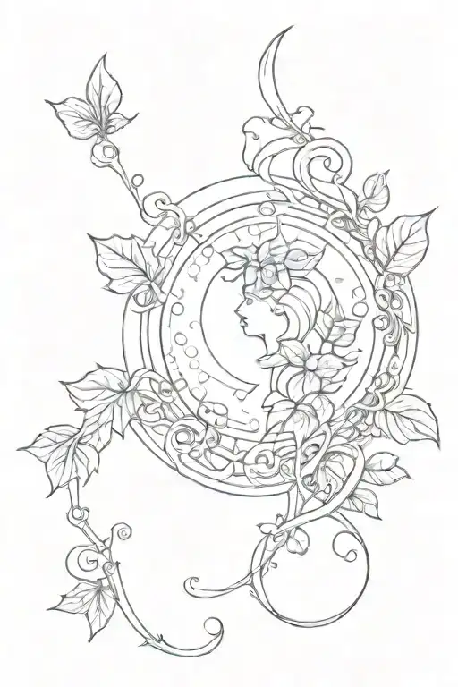 ivy leaves aquarius sign sun rays tattoo design idea