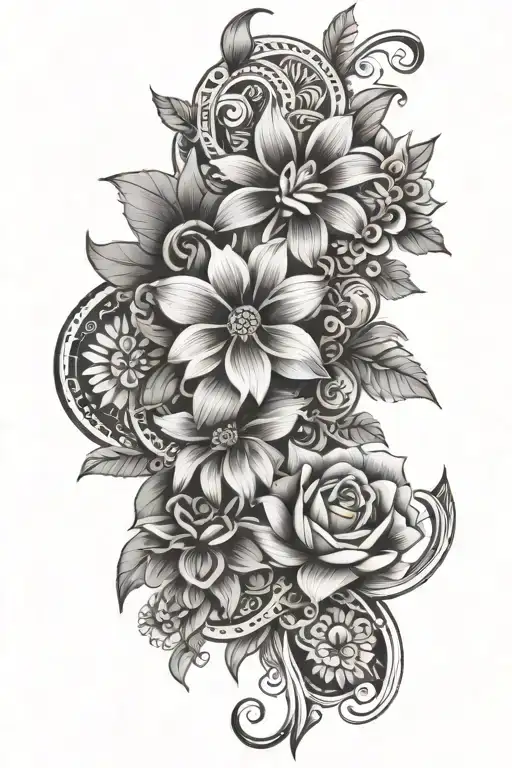 Haiti Tribal Patterns Half Sleeve, Haiti And Family Tattoo, Haiti With Vibrant Flowers tattoo design idea