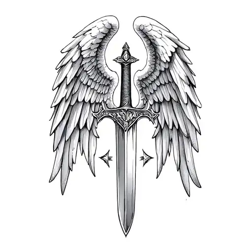 st michael sword one angel wing tattoo design idea