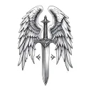 st michael sword one angel wing tattoo design idea