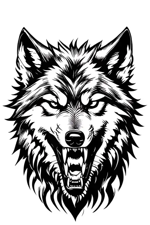 fierce wolf growling tattoo design idea