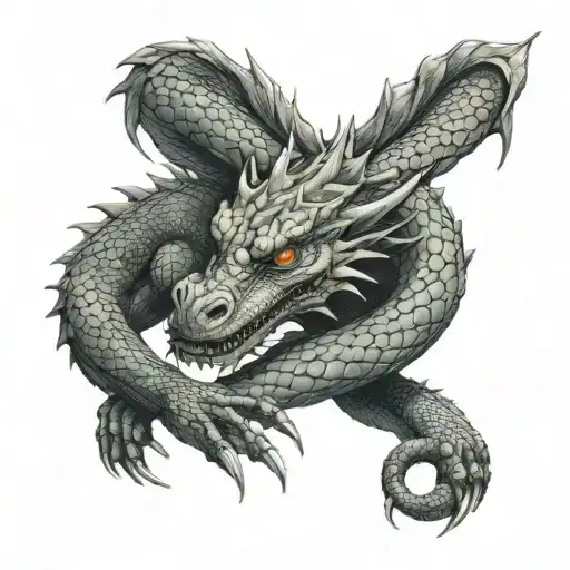 dragon wrapped arms around herself tattoo design idea