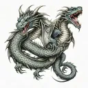 dragon wrapped arms around herself tattoo design idea