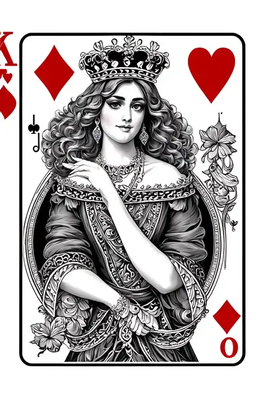 Queen of hearts, queen card, chola tattoo design idea