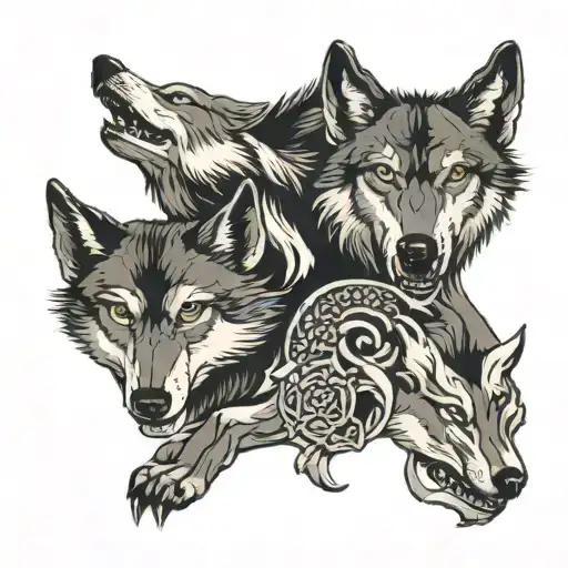 two wolves siting eatchother like yin tattoo design idea