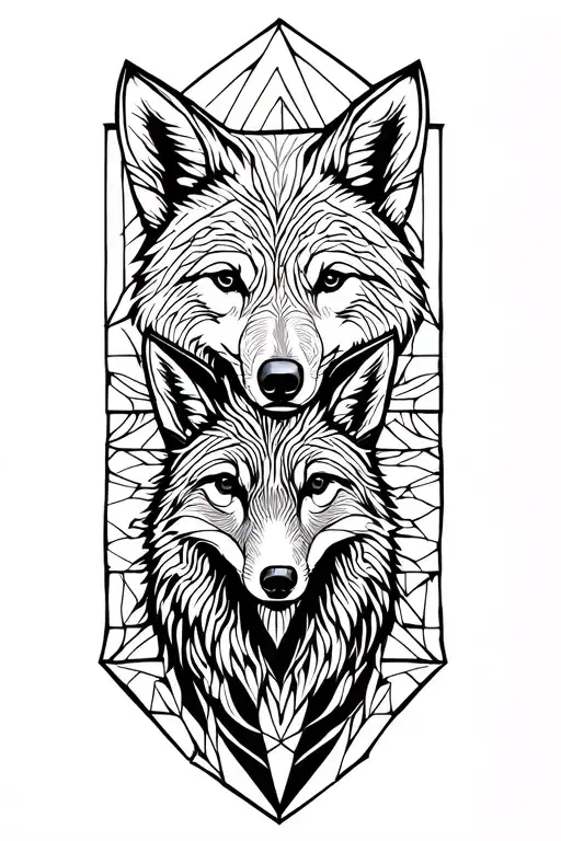 forest animals a bear, a wolf, a fox, amd a robin.  tattoo design idea