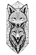 forest animals a bear, a wolf, a fox, amd a robin.  tattoo design idea