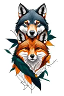 forest animals a bear, a wolf, a fox, amd a robin.  tattoo design idea
