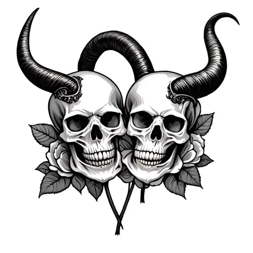skull and roses Capricorn and gemini sign tattoo design idea