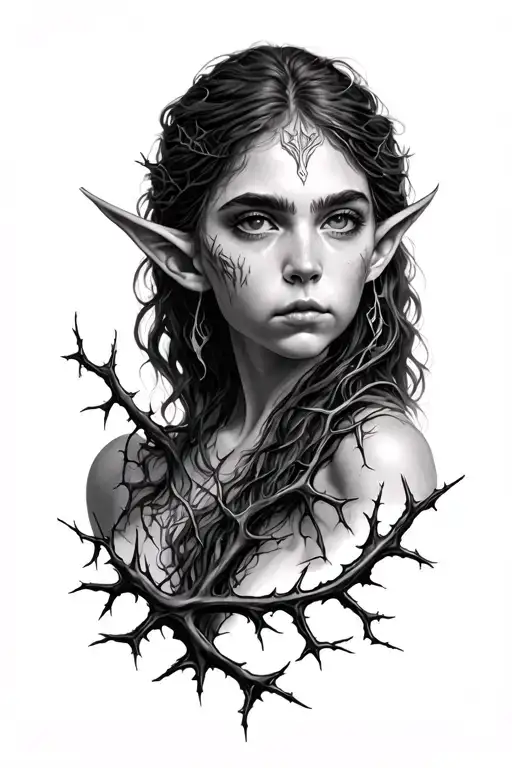 elf in the thorns tattoo design idea