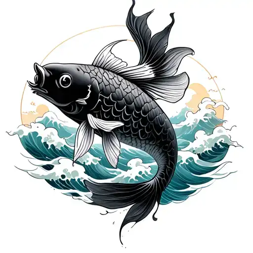 japanese koi fish with waves and clouds surrounding tattoo design idea