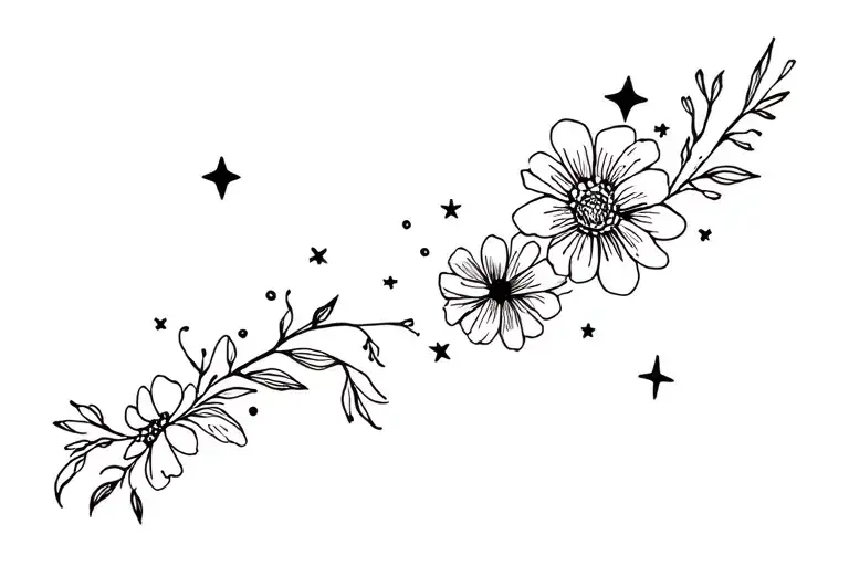flowers stars woman animal tattoo design idea