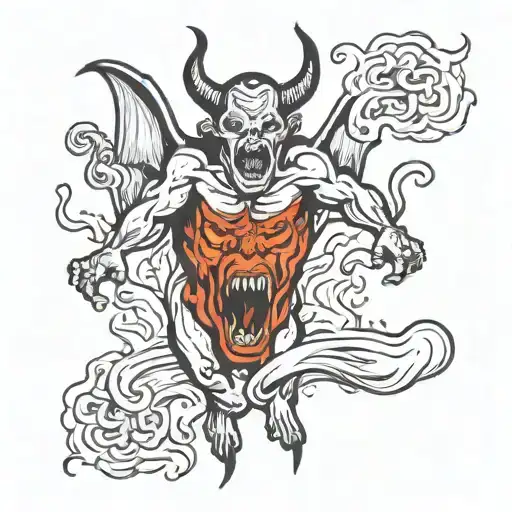 The devil is trying to escape from the abyss with fire tattoo design idea