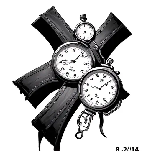 3 strand cross with date 8/2/14 holding 3 stopwatches  tattoo design idea
