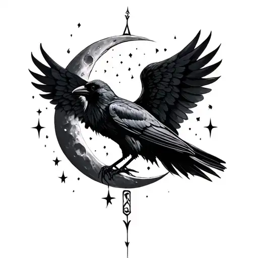 Nyx Symbol crow wings, moon and stars forming tattoo design idea