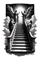stairway to heaven walking up stairs angels sun rays clouds heaven gate at the top of the stairs  tattoo design idea