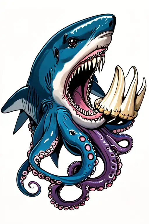 octopus holding sharks tooth tattoo design idea
