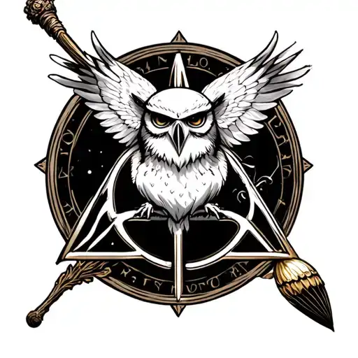 wand, sock, golden snitch, deathly hallows symbol, hedwig tattoo design idea