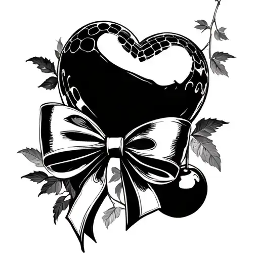 cherry heart shape disco balls wih a bow tied round the vines  tattoo design idea