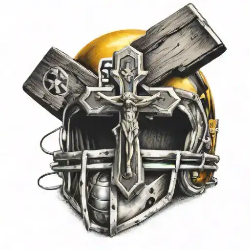 Steelers helmet and crucifix wooden cross tattoo tattoo design idea