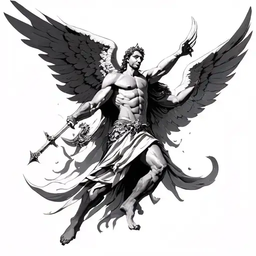 Warrior Archangel Michael defeating tattoo design idea
