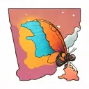 A colorful moth flying under a full moon in a serene ocean setting tattoo design idea