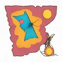 A colorful moth flying under a full moon in a serene ocean setting tattoo design idea