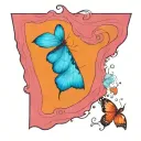 A colorful moth flying under a full moon in a serene ocean setting tattoo design idea