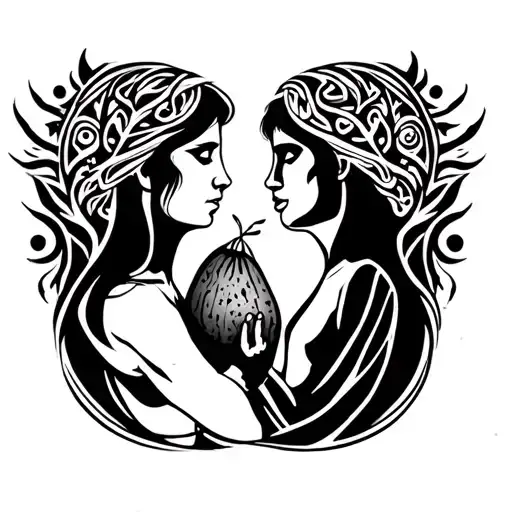 Tattoo of back, tribal style, who represents God followed by potato, mom and son, who reflects self -love and resili tattoo design idea