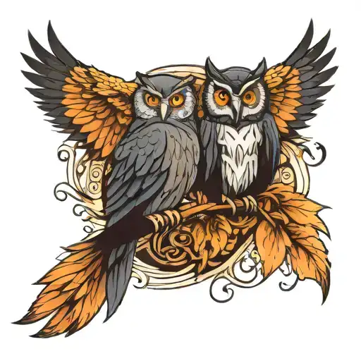 owl and raven tattoo design idea