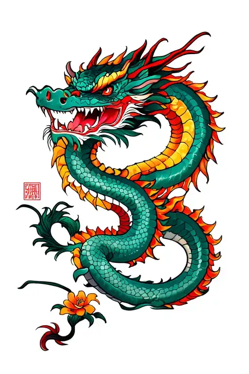 First name Samuel Nathan Lina Japanese style around a dragon tattoo design idea