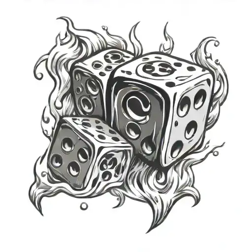 lucky old school fire dices tattoo design idea
