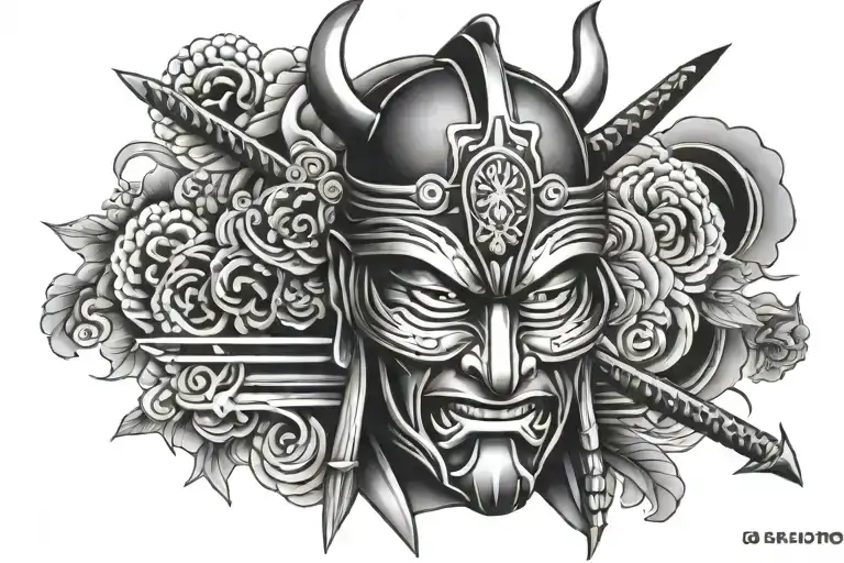 Japanese samurai mask tattoo design idea