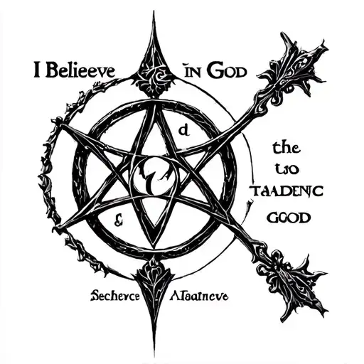 Sentence I believe in God symbol in alchemy tattoo design idea