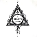 Sentence I believe in God symbol in alchemy tattoo design idea